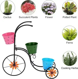 Metal Bicycle Planter Basket Stand - Decorative Flower Pot Cart for Garden Patio Deck Entry and Porch Décor