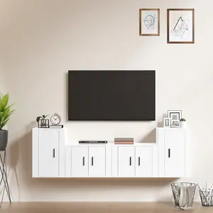 Berkfield 4 Piece TV Cabinet Set High Gloss White Engineered Wood