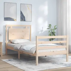 Berkfield Bed Frame with Headboard Small Single Solid Wood