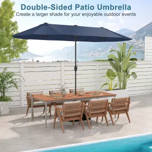 Costway 4 x 2M Patio Umbrella Outdoor Double-sided Market Umbrella W/ Umbrella Base Navy