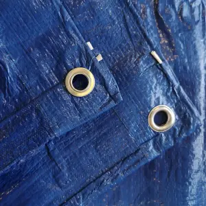 Blue Tarpaulin - (L)8m x (W)5m - Heavy Duty Waterproof  - Metal Fixing Eyelets & Rope Reinforced Hems