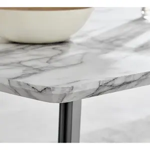 Anders Modern High Gloss Marble Effect Dining Table Set with 6 Luxury Velvet Dining Chairs Grey/Silver