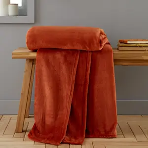 Extra Large New Raschel Velvet Touch Blanket Throw Burnt Orange / 200cm W x 240cm L