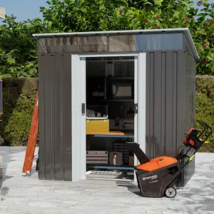 Outdoor Metal  Garden Tool Shed with Lockable and Sloped Roof Design,Grey