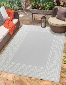 Modern Greek Key Design Outdoor-Indoor Rugs Silver 160x230 cm