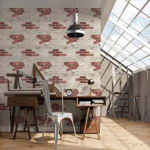 Galerie Grunge White Red Exposed Brick Smooth Wallpaper