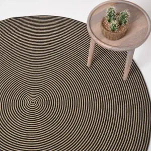 Homescapes Linen and Black Handmade Woven Spiral Braided Rug, 200 cm Round