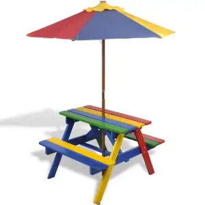 Berkfield Kids' Picnic Table with Benches and Parasol Multicolour Wood