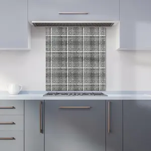 Monochrome Textured Checked Pattern Premium Glass Kitchen Splashback W600mm x H650mm