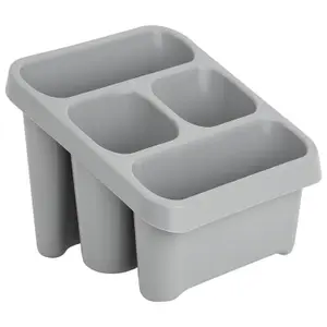 1 x Grey Sink Utensil Holder & Cutlery Drainer With 4 Compartments