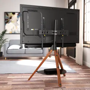 AVF FSLK1001HOXDWB Hoxton Sound Tripod TV Stand with Soundbar Mounting Kit in Dark Wood / Black