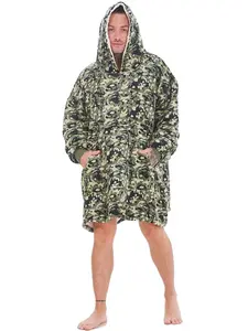 Wearable Hooded Fleece Blanket - Green Camo, Adult