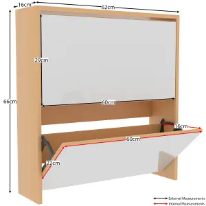 Vida Designs Welham Oak 2 Drawer Mirrored Shoe Storage Cabinet