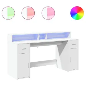 Berkfield Desk with LED Lights White 160x55x91 cm Engineered Wood