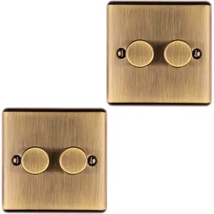 2 PACK 2 Gang 400W LED 2 Way Rotary Dimmer Switch ANTIQUE BRASS Dimming Light