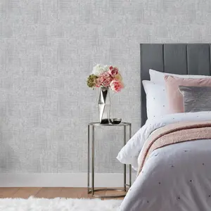 Paoletti Luxe Serafina Silver Grey Embossed Metallic Vinyl Wallpaper