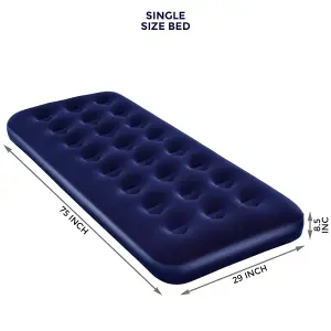 Inflatable Single Flocked Comfort Air Bed Camping Mattress Airbed Blue Travel