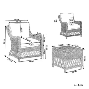 Set of 2 Garden Chairs with Cushions RIBOLLA with Footstool Rattan Natural