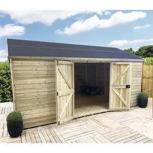 28 x 13 REVERSE Pressure Treated T&G Wooden Apex Garden Shed / Workshop & Double Doors (28' x 13' /28ft x 13ft) (28x13)