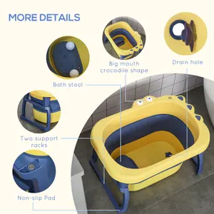 HOMCOM Foldable Baby Bathtub for Newborns Infants Toddlers w/ Stool - Yellow