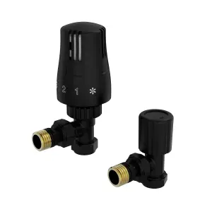 Right Radiators Thermostatic Angled TRV & Lockshield Radiator Valves Black 1/2"x15mm Pack