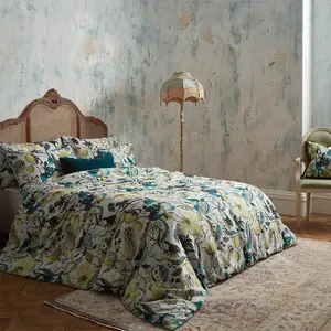 Cotton Floral Duvet Cover Set with Pillowcases Green/Brown / Super King - 2 Standard Pillowcases