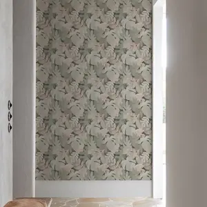 Grandeco Boutique Retro Leaf PVC-free Eco Wallpaper, Taupe