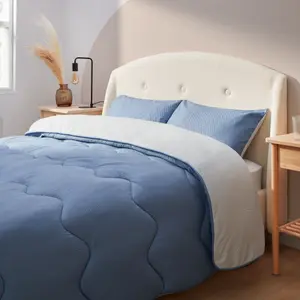 SILENTNIGHT SEERSUCKER COVERLESS DUVET AND PILLOWCASE SET - 10.5 TOG - GREY/BLUE - SINGLE