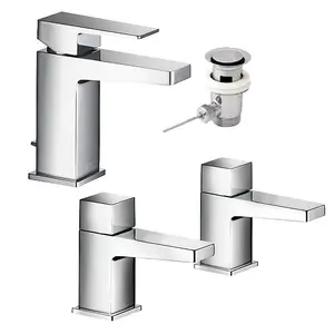 Mira Showers Honesty Square Bath Pillar And Single Lever Basin Chrome Taps