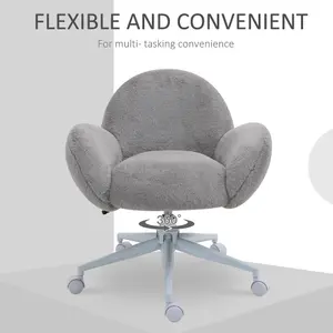 HOMCOM Fluffy Leisure Chair Office Chair with Backrest Armrest Wheels Grey