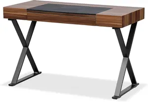 Homeology ADONIS Walnut and Matte Black Legs Ergonomic Home Office Luxury Computer Desk