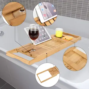 Woodluv Luxury Bamboo Extendable Bathtub Tray, Bath Bridge, Bath Caddy 70 x 22 x 4 cm