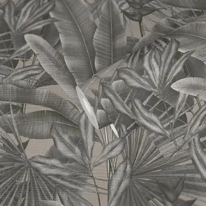 Galerie Welcome Home Silver Grey Tropical Leaves Wallpaper