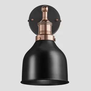 Industville Brooklyn Cone Wall Light, 7 Inch, Black, Copper Holder