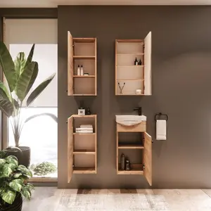 Wall Bathroom Cabinet Small Slimline Cupboard Universal Top Base Unit Oak Avir