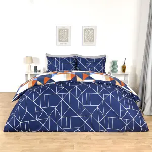 Duvet Cover Bedding Set Pillowcase Geometric Reversible Quilt, Rust - Superking