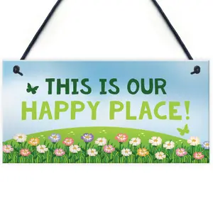 Novelty Garden Signs OUR HAPPY PLACE Summerhouse Signs Garden Shed Signs Family Gift