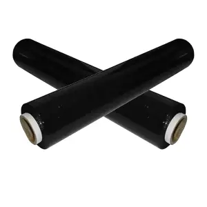 1 x 400mm Black Strong Plastic Cling Film Protective Pallet Shrink Wrap Roll