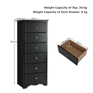 Costway Chest of Drawers Free Standing 6 Drawers Wooden Storage Cabinet W/ Metal Handles