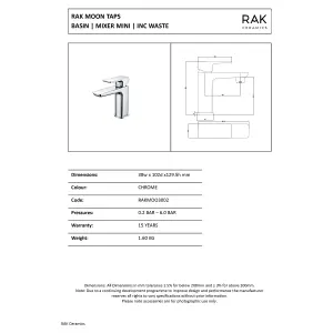 RAK Moon Polished Chrome Modern Basin Cloakroom Sink Mixer Tap Solid Brass