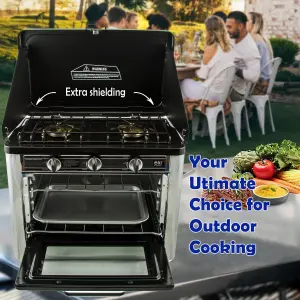 NJ CO-01 Portable Camping 2in1 Gas Oven and Stove 2 Burners for Outdoor