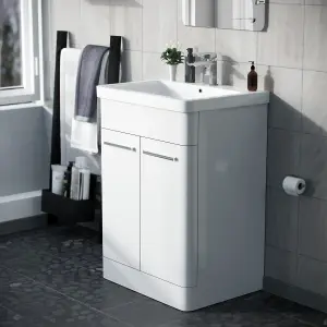 Nes Home Afern 600mm Vanity Unit Cabinet and Wash Basin White