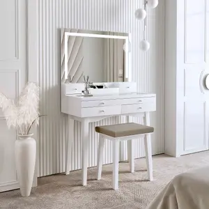 Madison White Dressing Table with Large Mirror Framed with LED Light