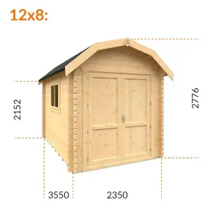 12ft x 8ft (3550mm x 2350mm) Horsforth "The Frankfort Plus" 44mm Log Cabin With 1 Opening Windows