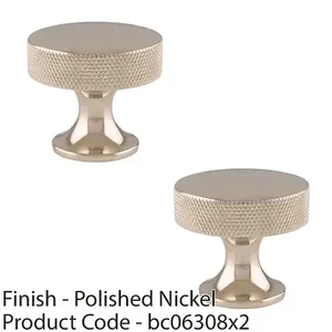 2 PACK - Knurled Flared Stem Cabinet Door Knob 38mm Polished Nickel Cupboard Pull Handle