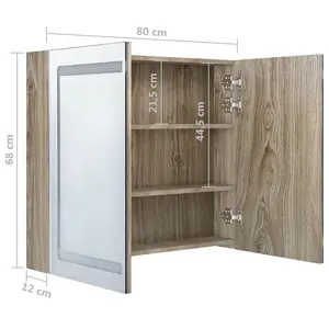 Berkfield LED Bathroom Mirror Cabinet Oak 80x12x68 cm