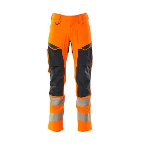 Mascot Accelerate Safe Trousers with Kneepad Pockets - Hi-Vis Orange/Dark Navy   (36.5) (Leg Length - Regular)