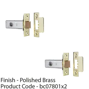 2 PACK - 101mm Heavy Sprung Tubular Door Latch Square Strike Plate Forend Polished Brass