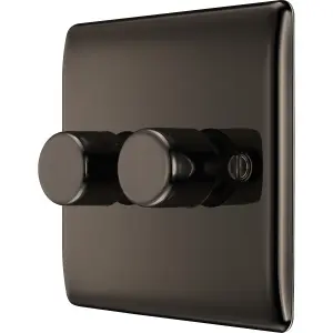 BG Raised slim Black Nickel effect 2 gang profile Double 200W Dimmer switch