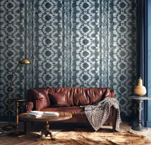 Galerie Crafted Blue Glimmery Batik Geometric Design Wallpaper Roll